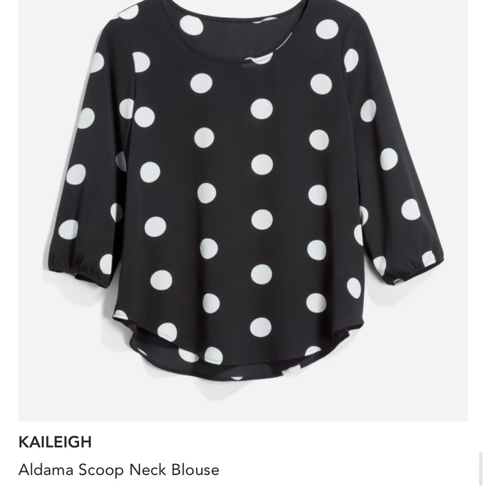 Le Lis scoop neck, black, and white polka dot top XL